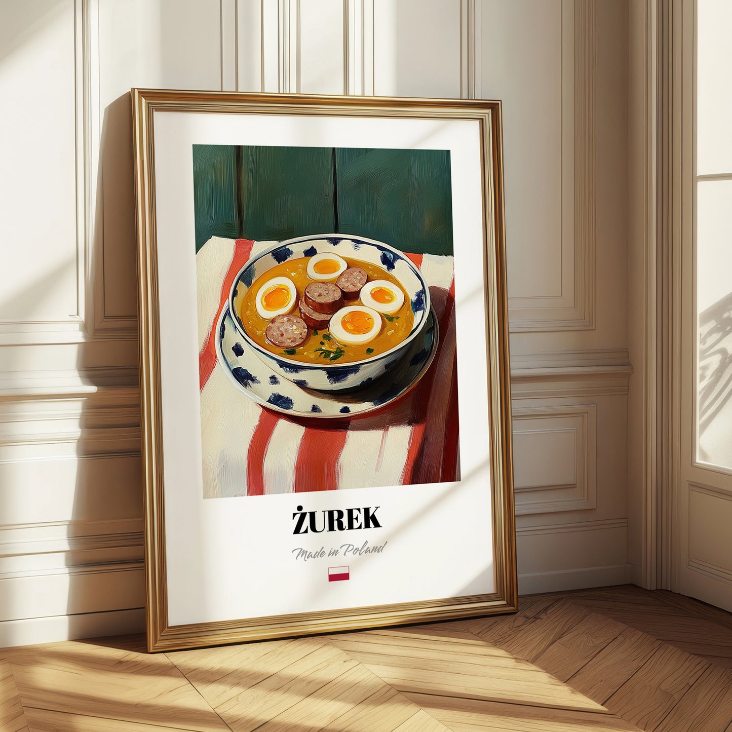 Żurek – on Striped Tablecloth, Polish Food Illustration