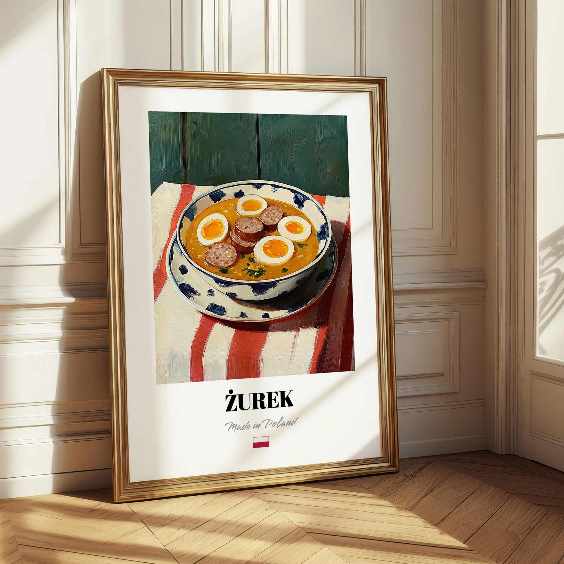 Żurek – on Striped Tablecloth, Polish Food Illustration