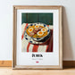 Żurek – on Striped Tablecloth, Polish Food Illustration, in wooden frame leaning on the floor