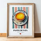 Pastel de Nata – on Striped Tablecloth, Portuguese Dessert Painting, in wooden frame leaning on the floor