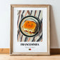 Francesinha – on Striped Tablecloth, Portuguese Food Painting, in wooden frame leaning on the floor