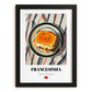 Francesinha – on Striped Tablecloth, Portuguese Food Painting, in sleek black frame