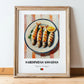 Sardinhas Assadas – on Striped Tablecloth, Portuguese Food Painting, in wooden frame leaning on the floor