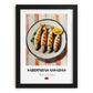 Sardinhas Assadas – on Striped Tablecloth, Portuguese Food Painting, in sleek black frame