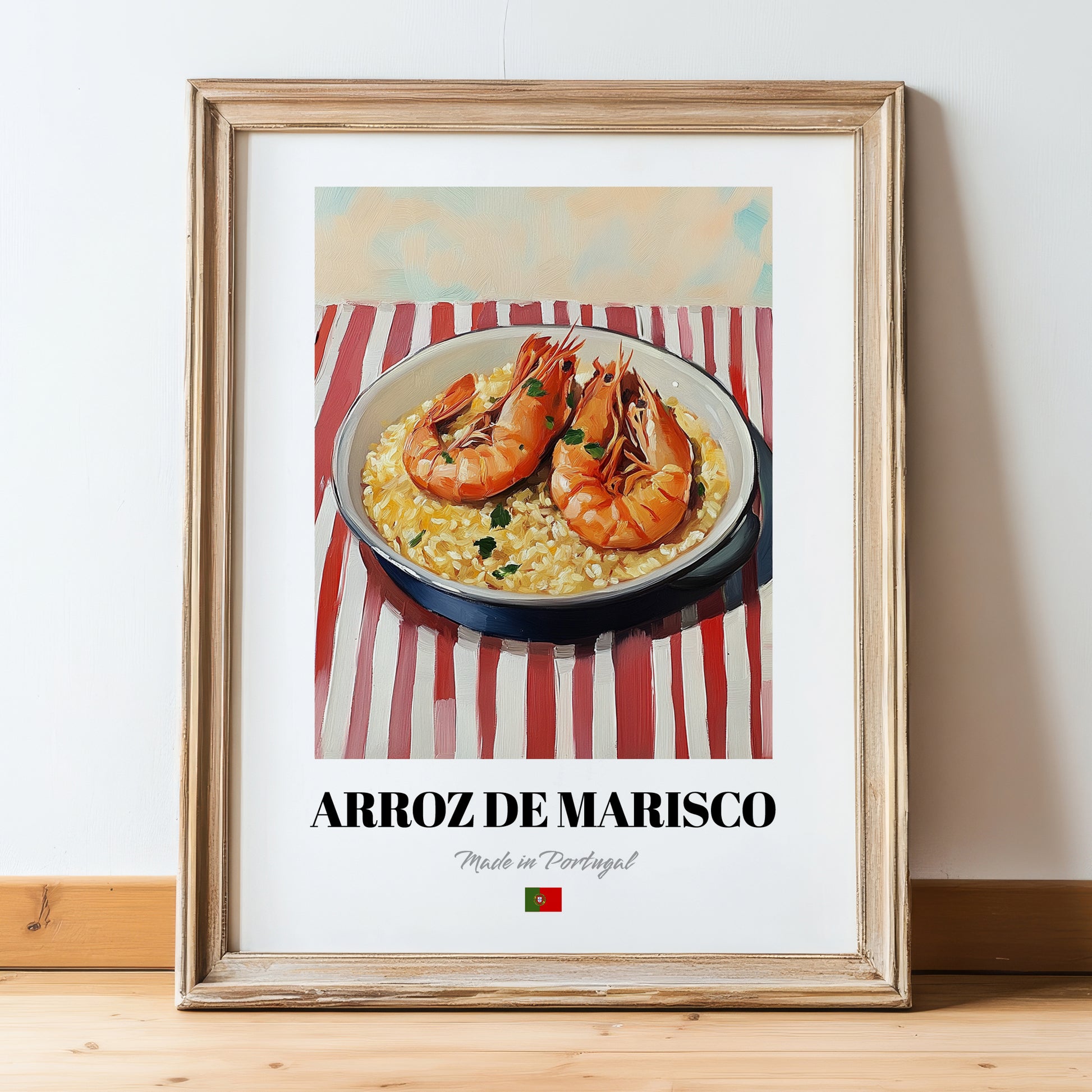 Arroz de Marisco – Art, Portuguese Food Wall Art, in wooden frame leaning on the floor