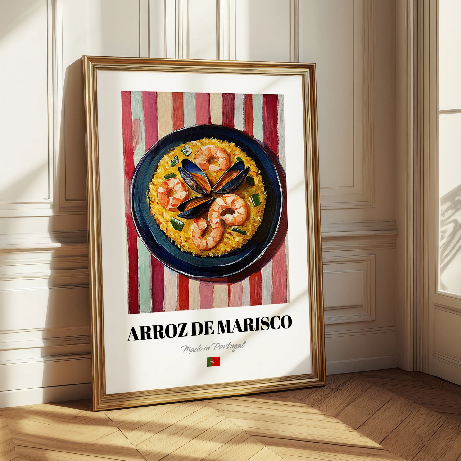 Arroz de Marisco – on Striped Tablecloth, Portuguese Food Wall Decor