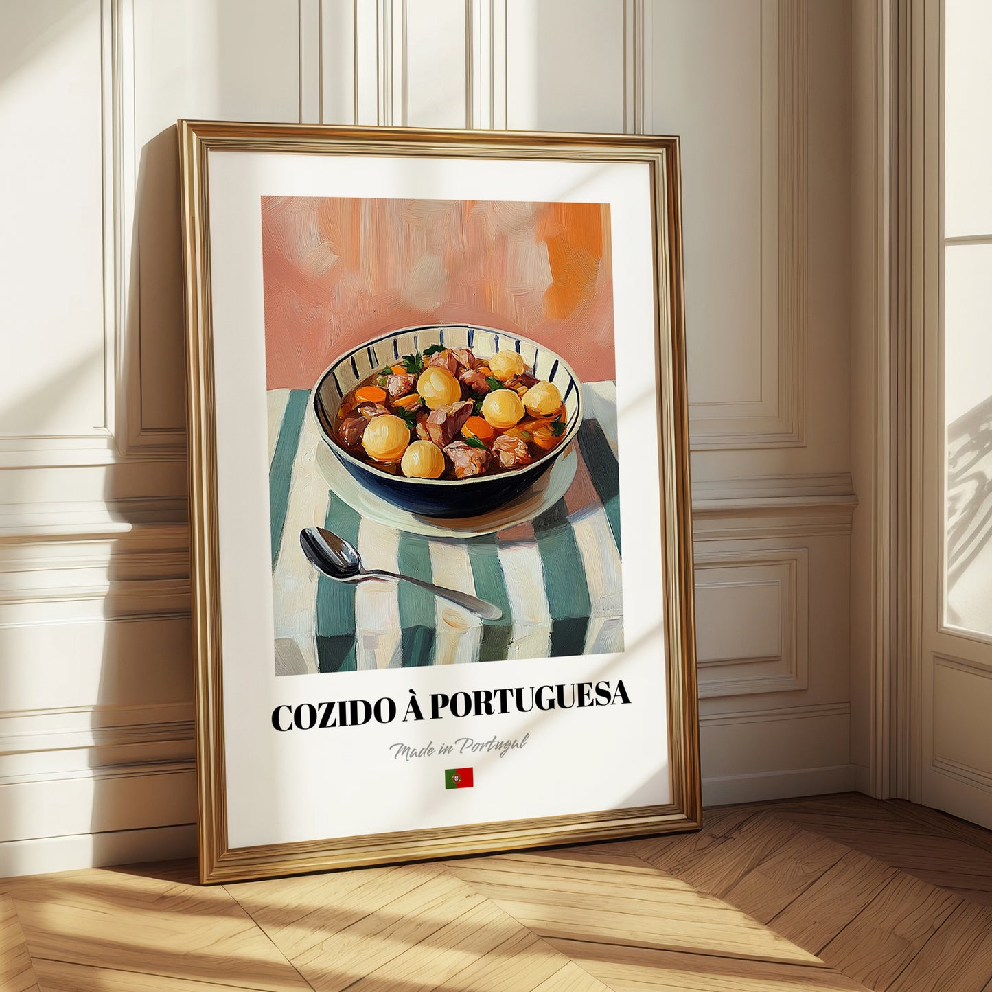 Cozido à Portuguesa – on Striped Tablecloth, Portuguese Food Wall Art