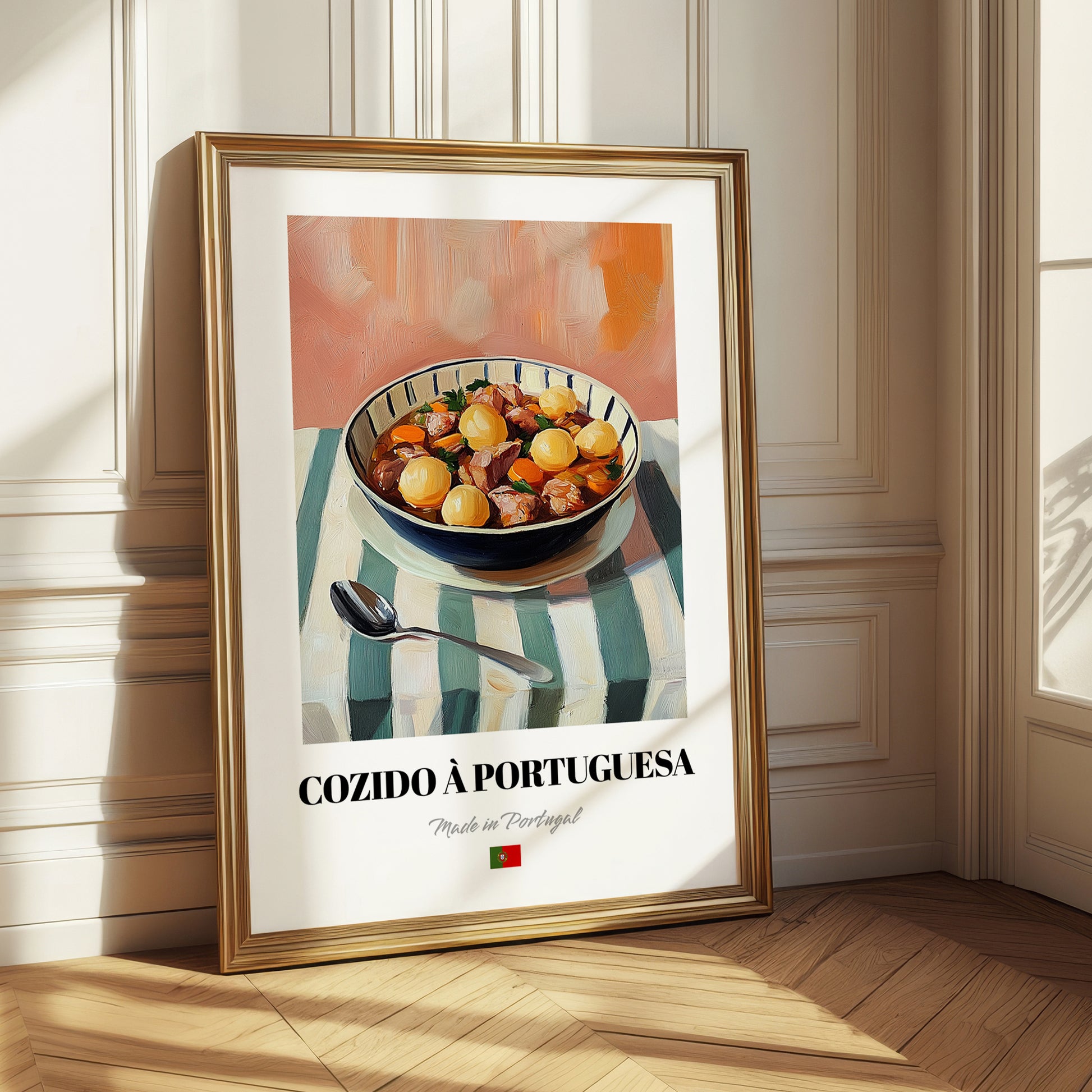 Cozido à Portuguesa – on Striped Tablecloth, Portuguese Food Wall Art