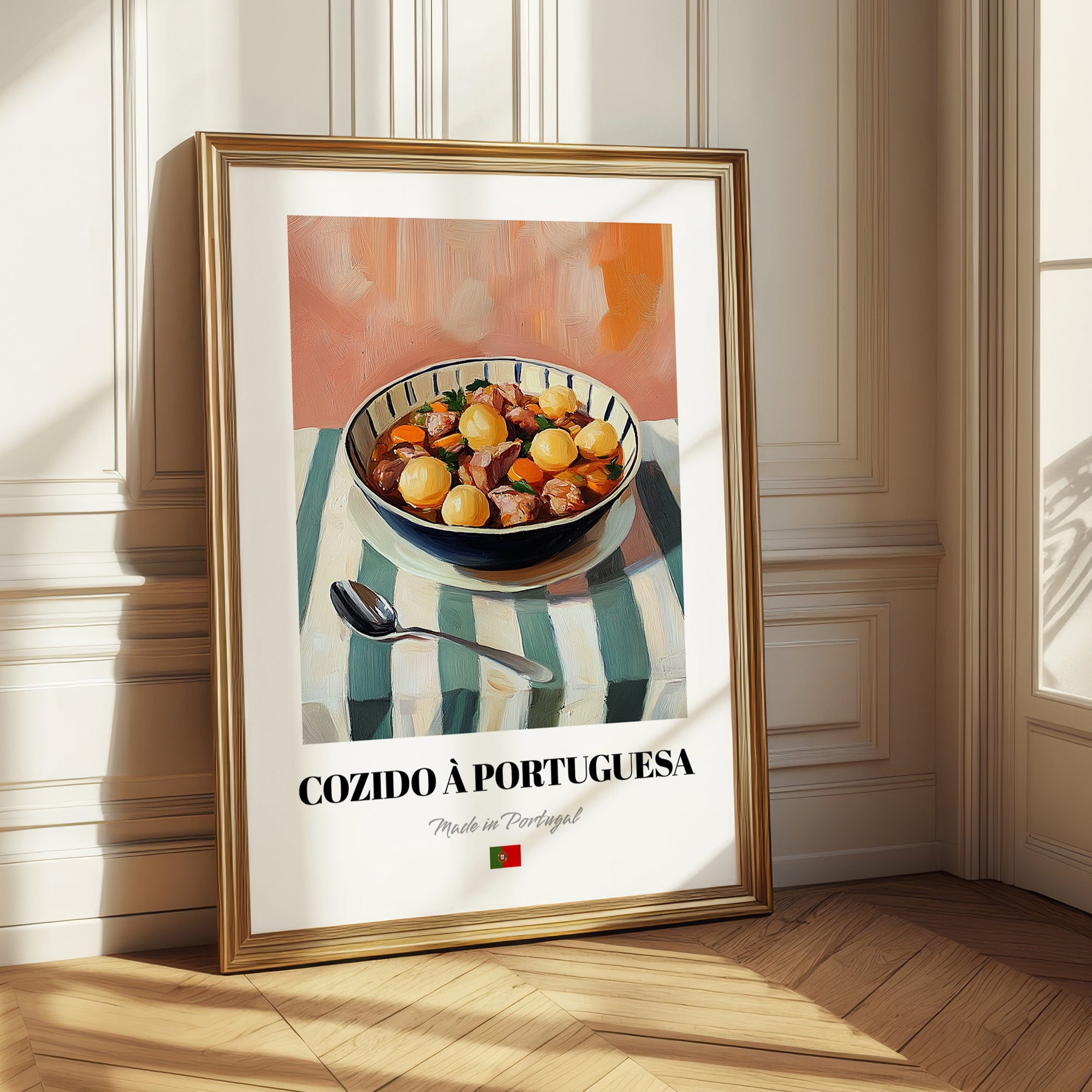Cozido à Portuguesa – on Striped Tablecloth, Portuguese Food Wall Art