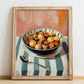 Cozido à Portuguesa – on Striped Tablecloth, Portuguese Food Wall Art, no-text version framed in wood