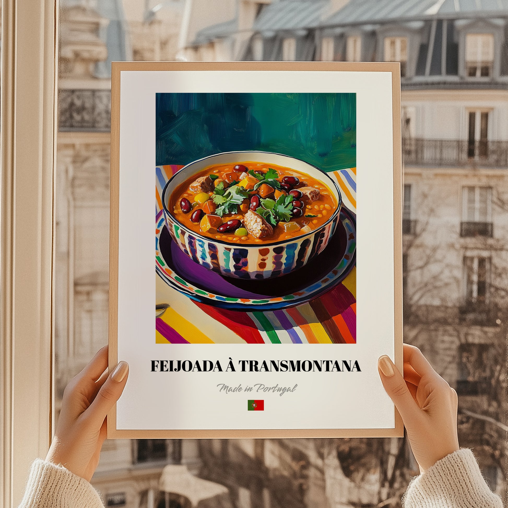 Feijoada à Transmontana – Art, Portuguese Food Illustration, styled in a charming Paris street view