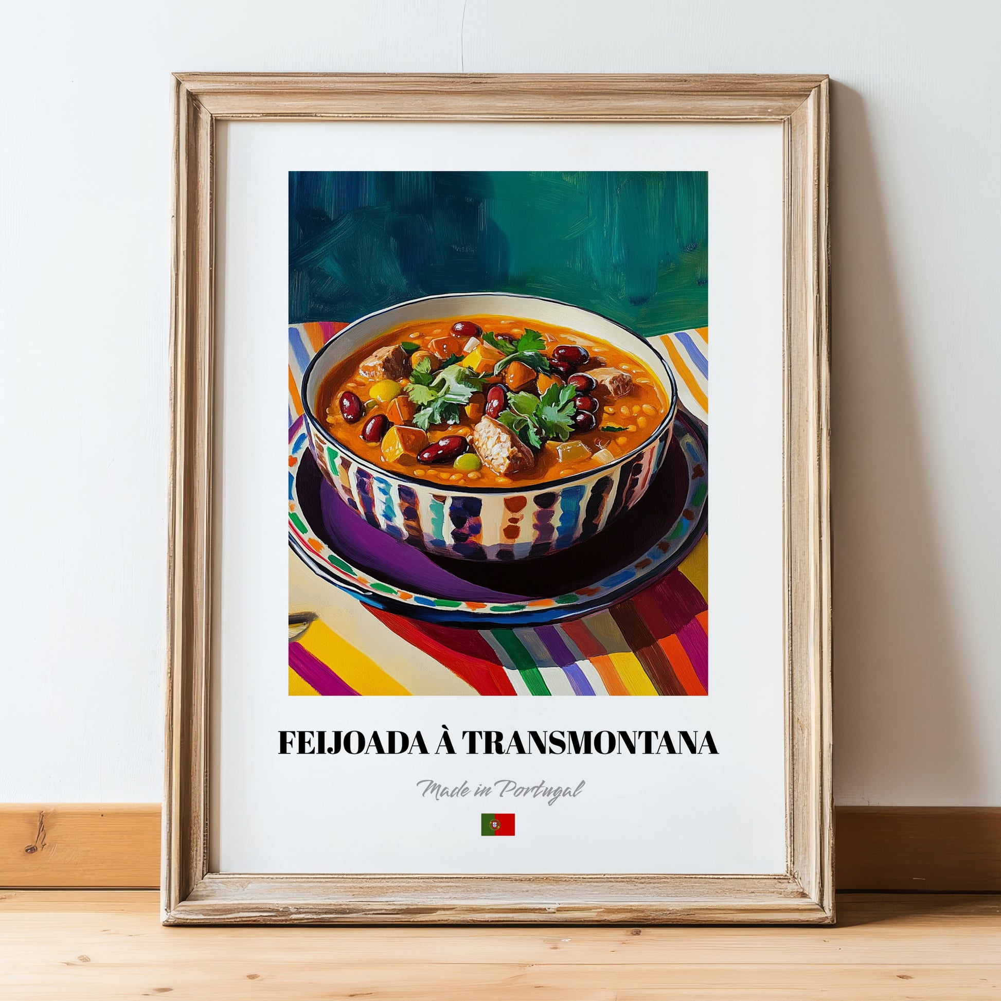 Feijoada à Transmontana – Art, Portuguese Food Illustration, in wooden frame leaning on the floor