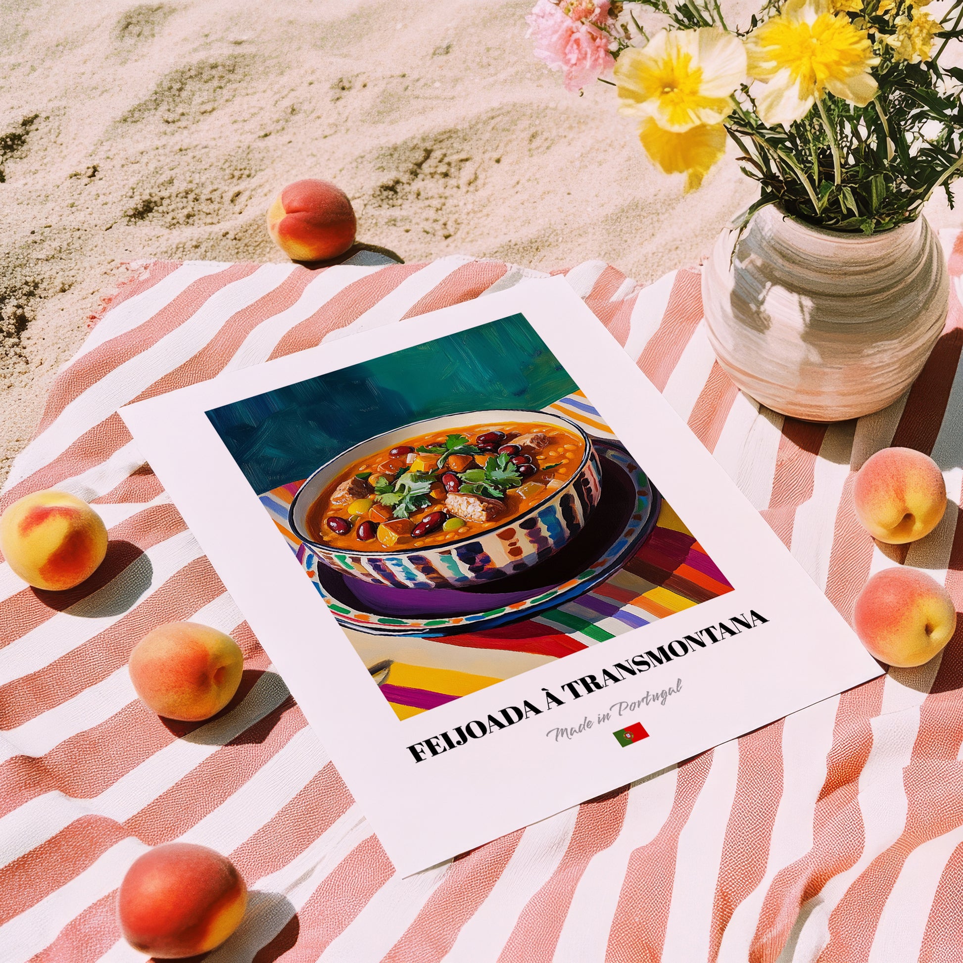 Feijoada à Transmontana – Art, Portuguese Food Illustration, unframed on coastal sand