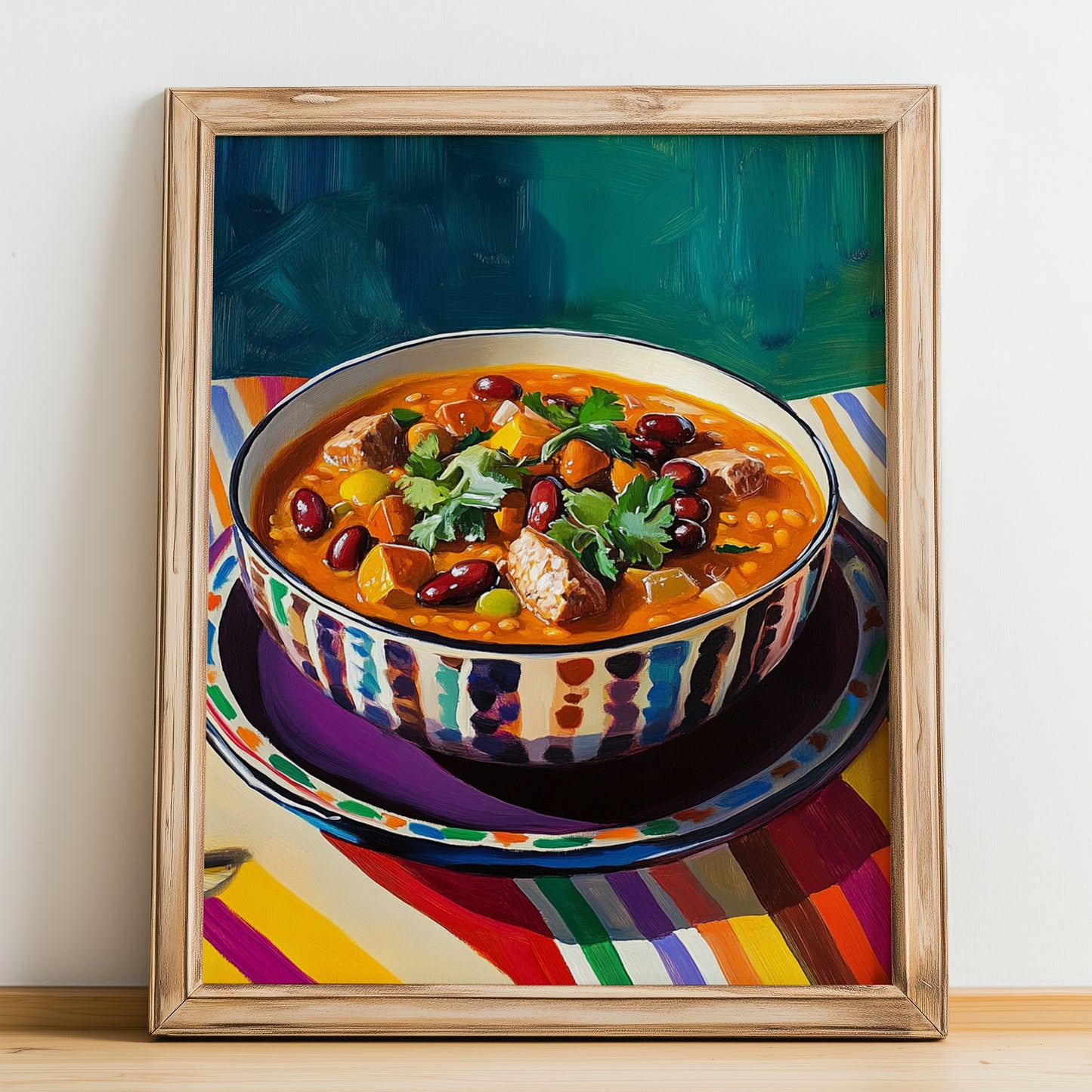 Feijoada à Transmontana – Art, Portuguese Food Illustration, no-text version framed in wood