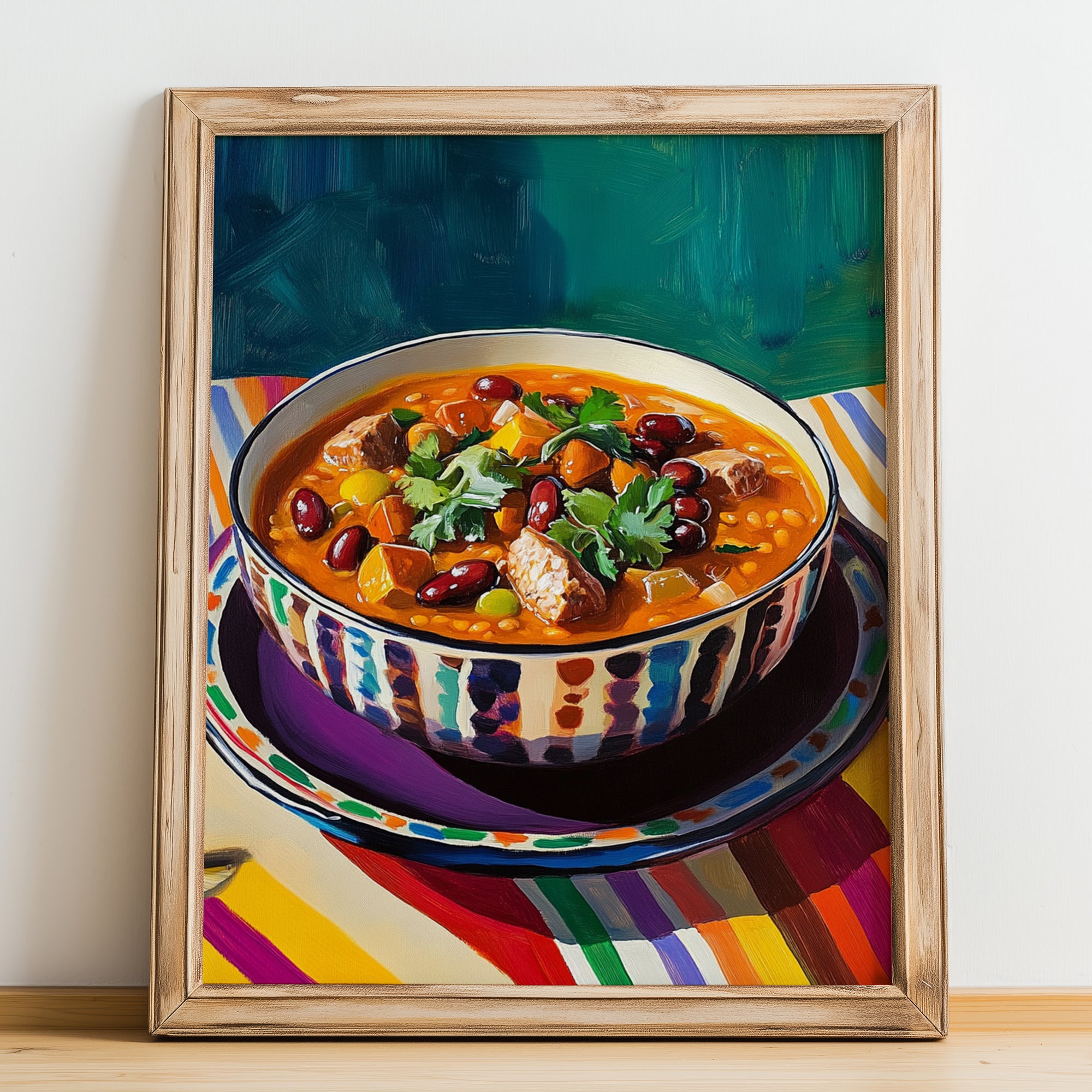 Feijoada à Transmontana – Art, Portuguese Food Illustration, no-text version framed in wood