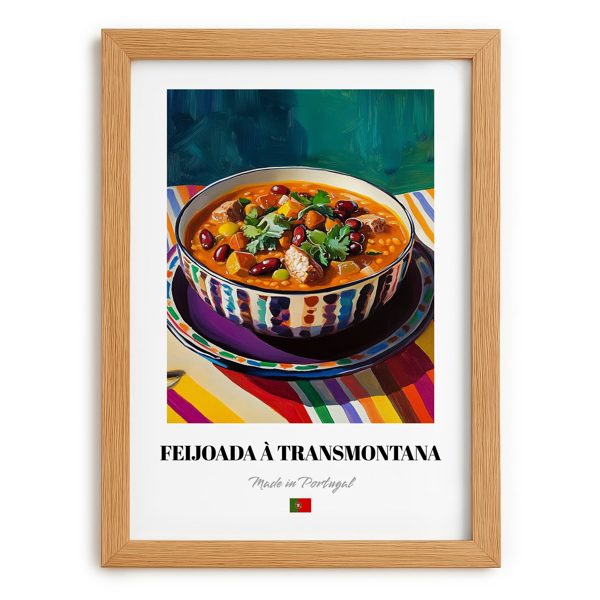 Feijoada à Transmontana – Art, Portuguese Food Illustration, set in oak frame