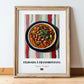 Feijoada à Transmontana – on Striped Tablecloth, Portuguese Food Print, in wooden frame leaning on the floor
