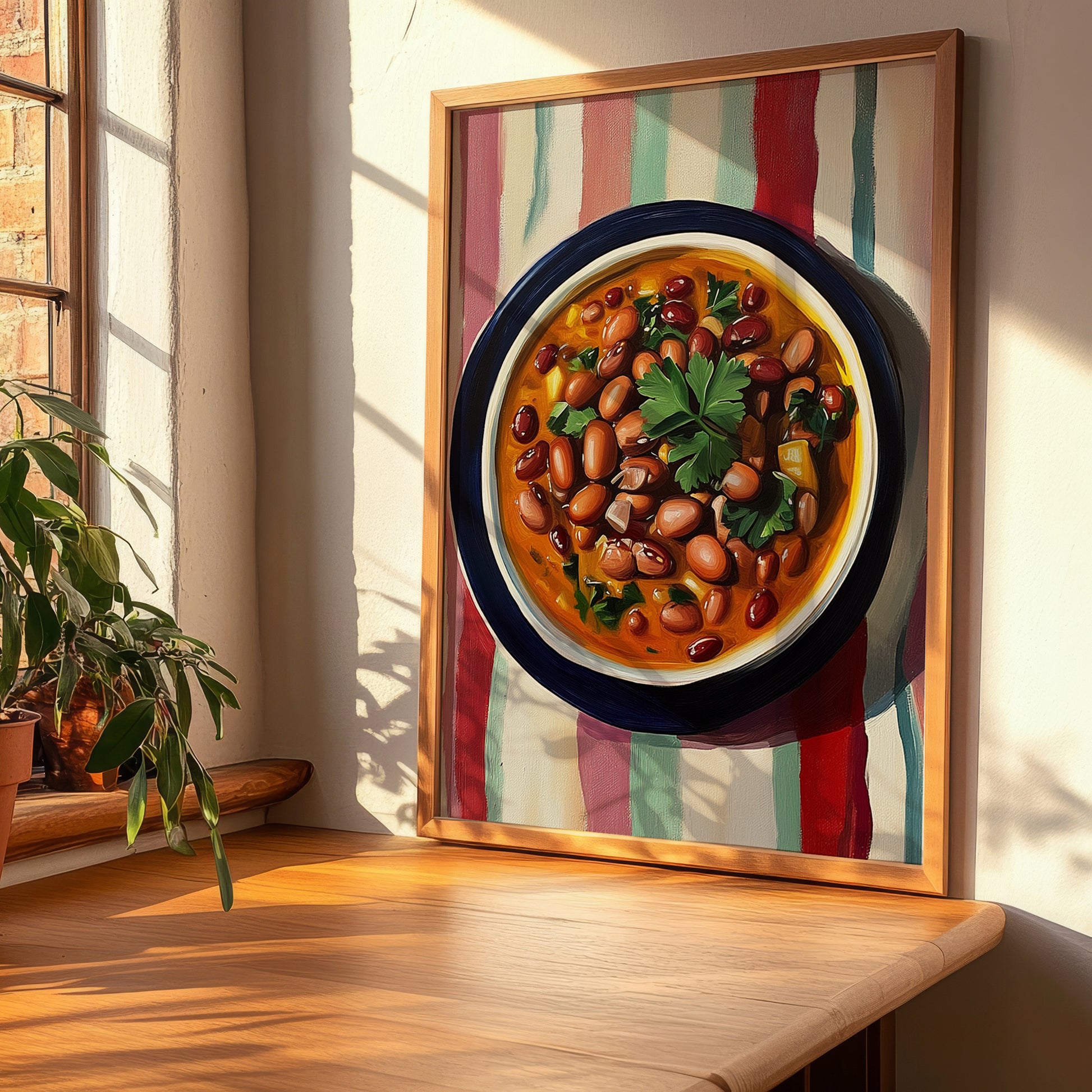 Feijoada à Transmontana – on Striped Tablecloth, Portuguese Food Print, clean layout with no caption