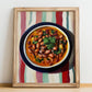 Feijoada à Transmontana – on Striped Tablecloth, Portuguese Food Print, no-text version framed in wood