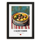 Caldo Verde – on Striped Tablecloth, Portuguese Food Painting, in sleek black frame