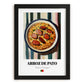 Arroz de Pato – on Striped Tablecloth, Portuguese Food Art, in sleek black frame
