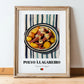 Polvo à Lagareiro – on Striped Tablecloth, Portuguese Food Still Life, in wooden frame leaning on the floor