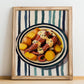 Polvo à Lagareiro – on Striped Tablecloth, Portuguese Food Still Life, no-text version framed in wood
