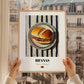 Bifanas – on Striped Tablecloth, Portuguese Food Illustration, styled in a charming Paris street view