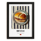 Bifanas – on Striped Tablecloth, Portuguese Food Illustration, in sleek black frame