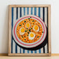 Menemen – on Striped Tablecloth, Turkish Food Wall Decor, no-text version framed in wood