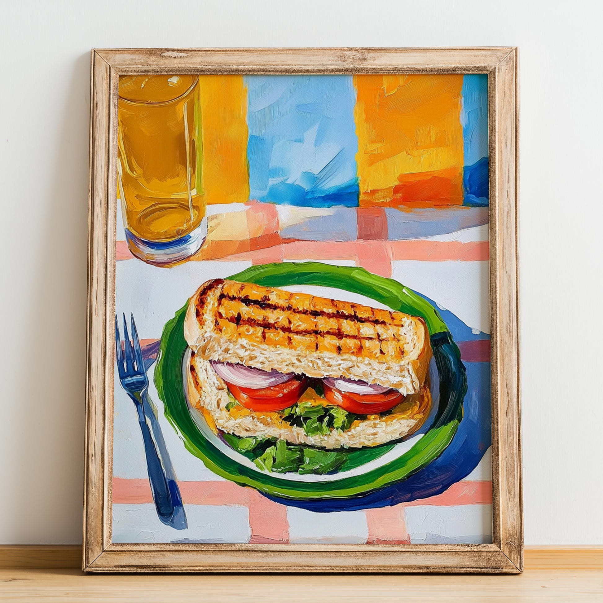 Balık Ekmek – Oil Painting, Turkish Food Illustration, no-text version framed in wood