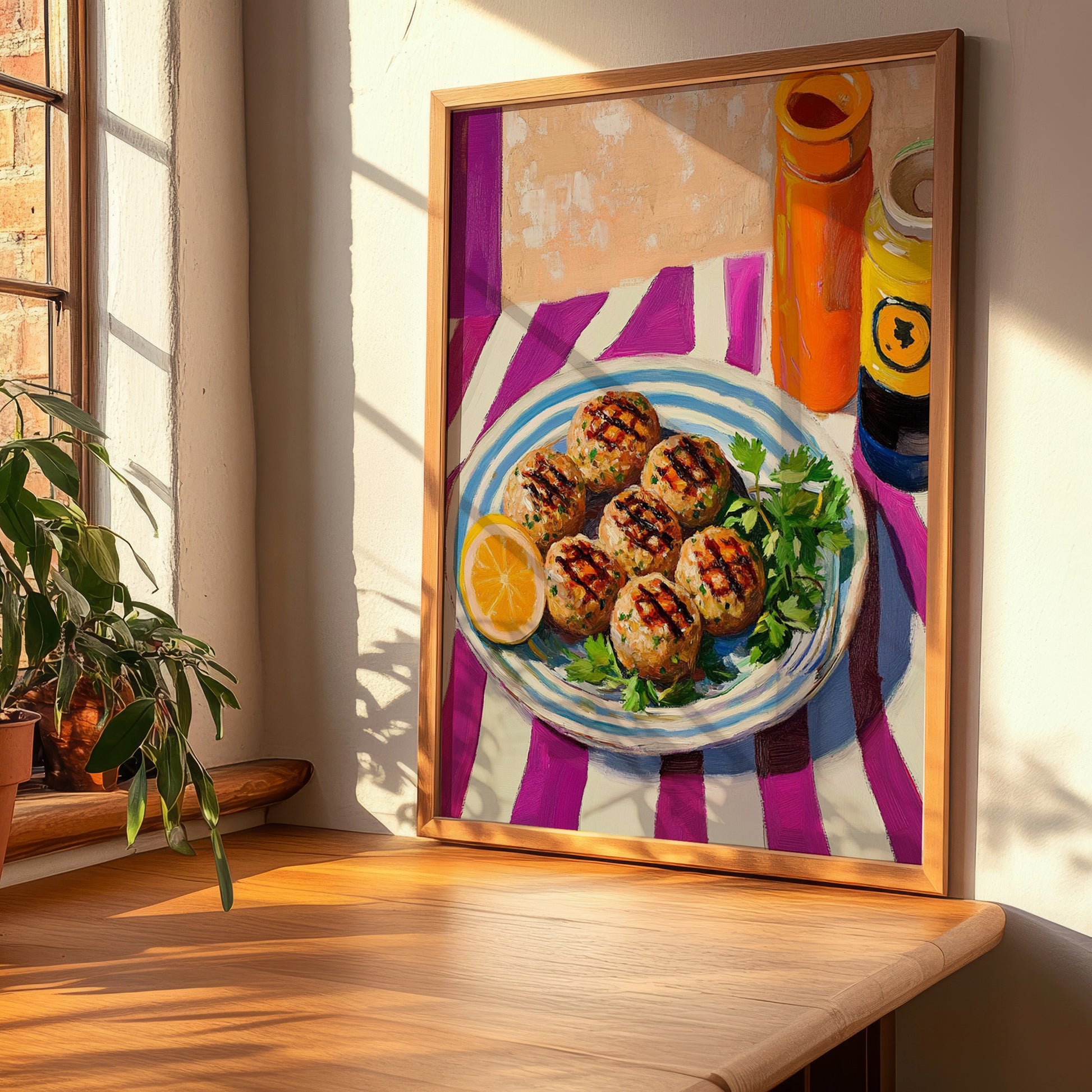 Köfte – Colorful Oil Painting, Turkish Food Painting, clean layout with no caption