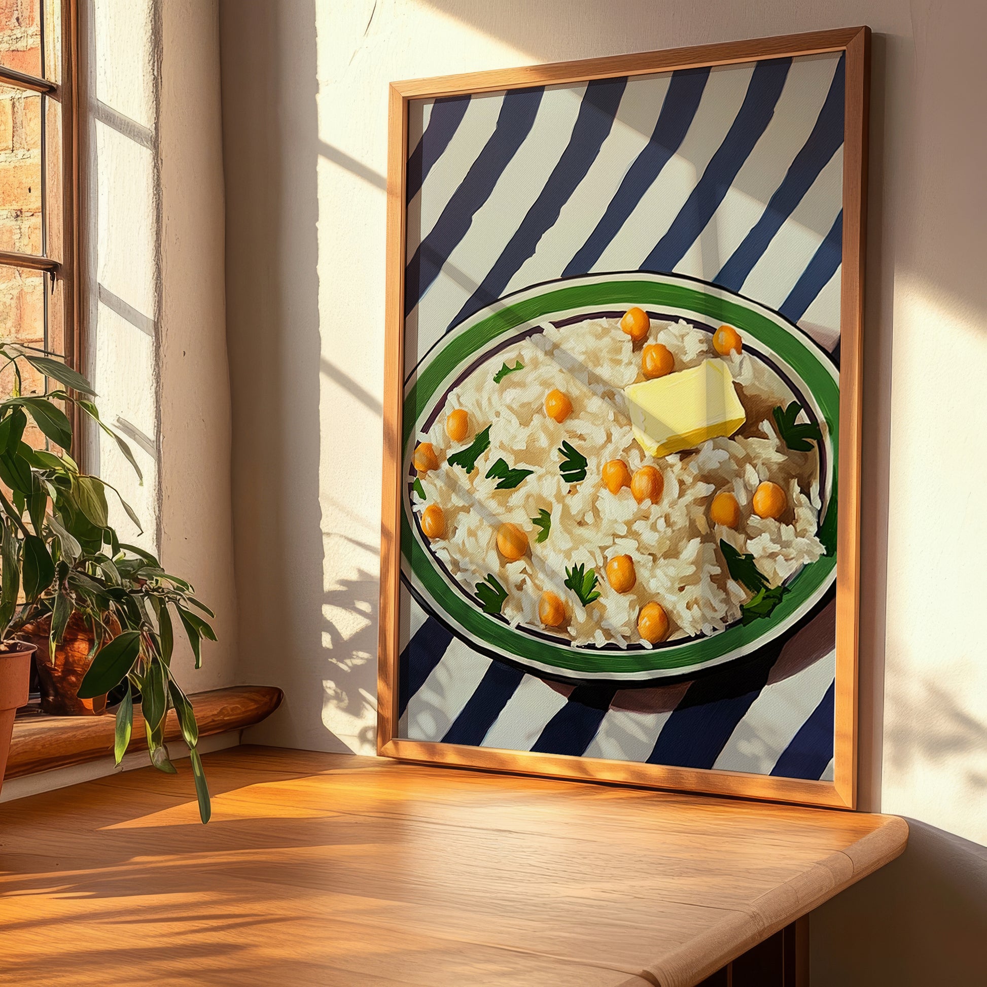 Pilav – on Striped Tablecloth, Turkish Food Print, clean layout with no caption