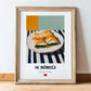 Su Böreği – on Striped Tablecloth, Turkish Pastry Poster, in wooden frame leaning on the floor