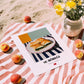 Su Böreği – on Striped Tablecloth, Turkish Pastry Poster, unframed on coastal sand
