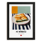 Su Böreği – on Striped Tablecloth, Turkish Pastry Poster, in sleek black frame
