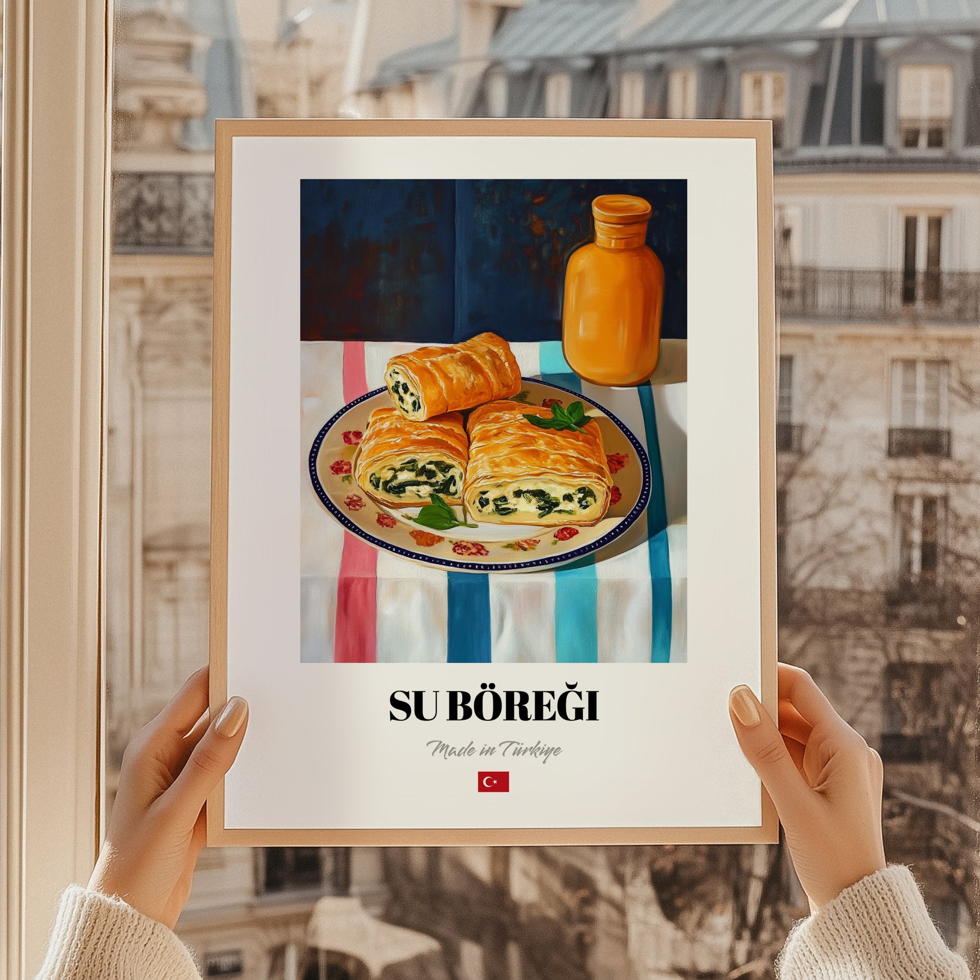 Su Böreği – Art, Turkish Pastry Poster, styled in a charming Paris street view
