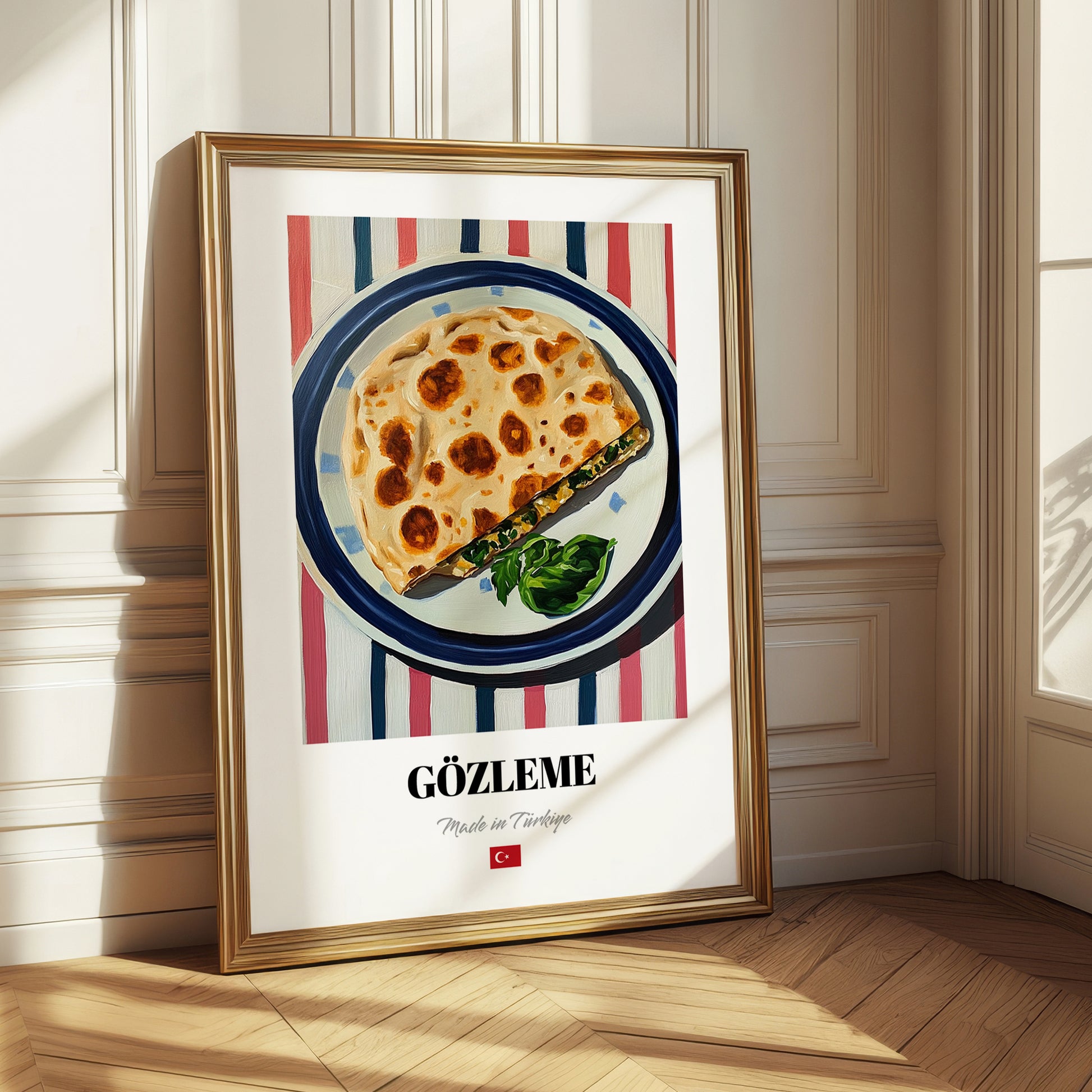 Gözleme – on Striped Tablecloth, Turkish Pastry Wall Decor 