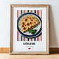Gözleme – on Striped Tablecloth, Turkish Pastry Wall Decor, in wooden frame leaning on the floor