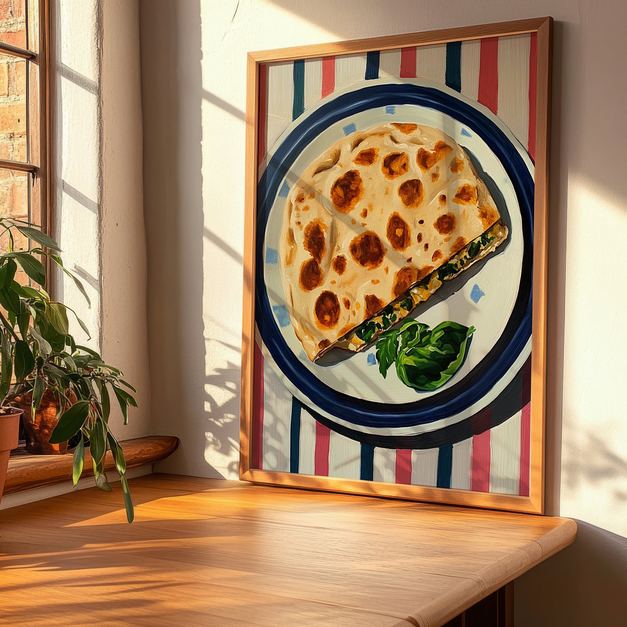 Gözleme – on Striped Tablecloth, Turkish Pastry Wall Decor, clean layout with no caption