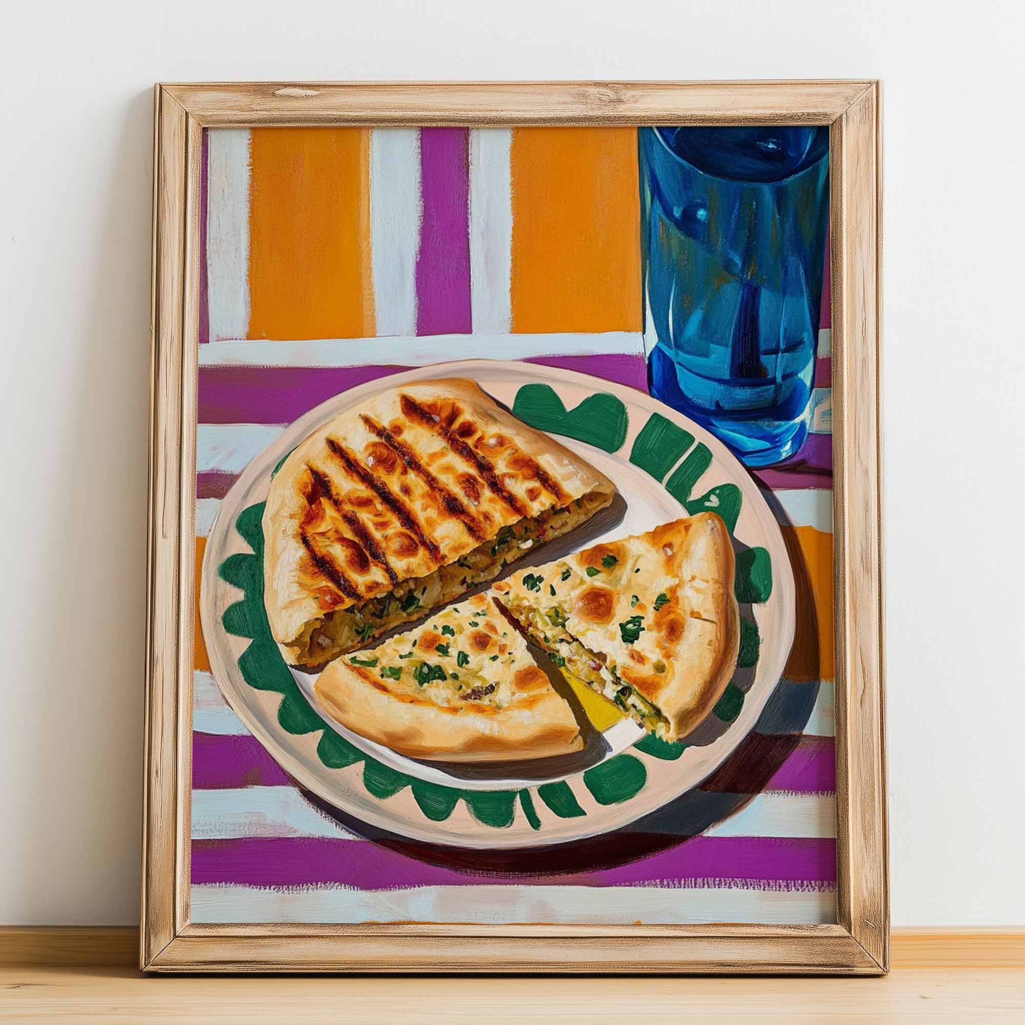 Gözleme – Oil Painting, Turkish Pastry Still Life, no-text version framed in wood