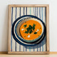 Tarhana Çorbası – on Striped Tablecloth, Turkish Food Still Life, no-text version framed in wood