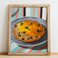 Perde Pilavı – on Striped Tablecloth, Turkish Food Illustration, no-text version framed in wood