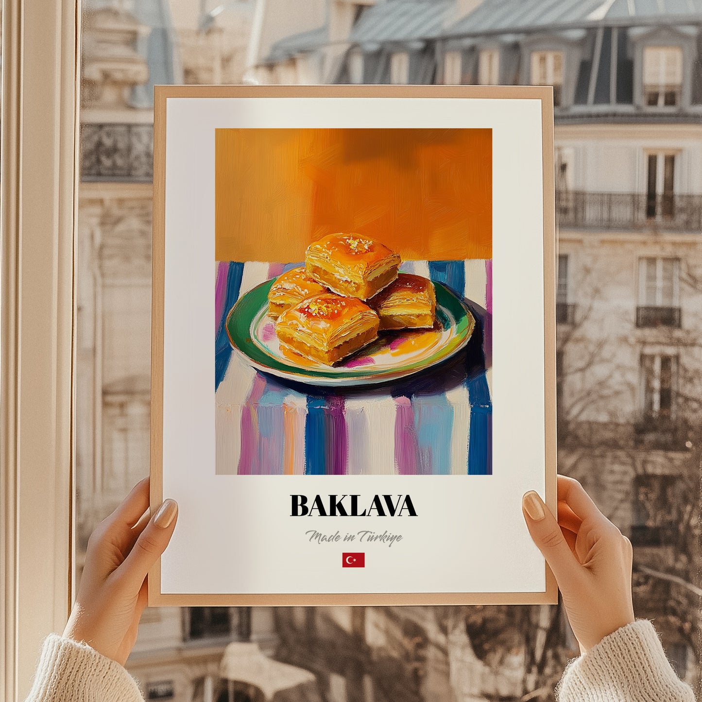 Baklava – Art, Turkish Dessert Still Life, styled in a charming Paris street view