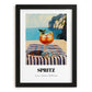 Spritz – Italian Seaside Café Scene, Italian Cocktail Illustration, in sleek black frame