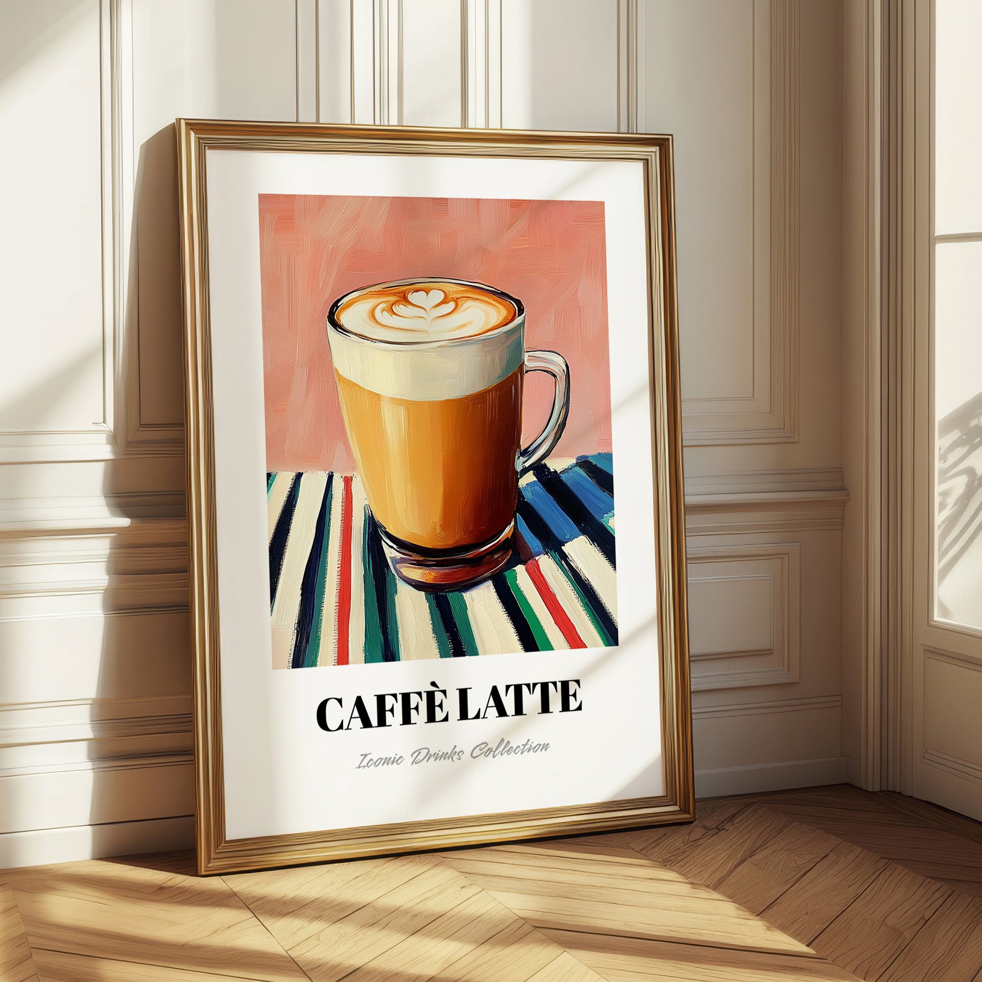 Caffè Latte – on Striped Tablecloth, Italian Coffee Wall Decor