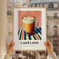 Caffè Latte – on Striped Tablecloth, Italian Coffee Wall Decor, styled in a charming Paris street view