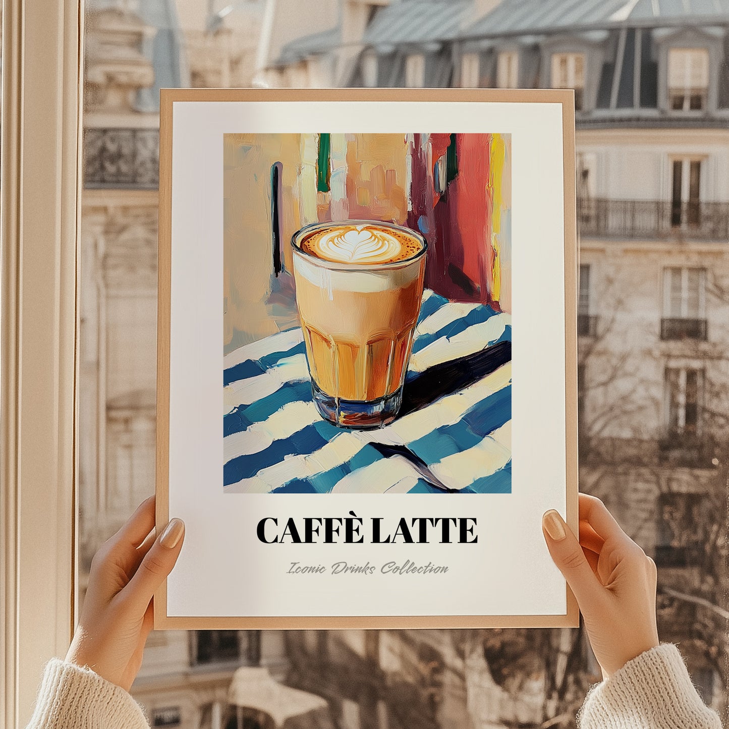 Caffè Latte – Italian Café on the Corner, Italian Coffee Still Life, styled in a charming Paris street view