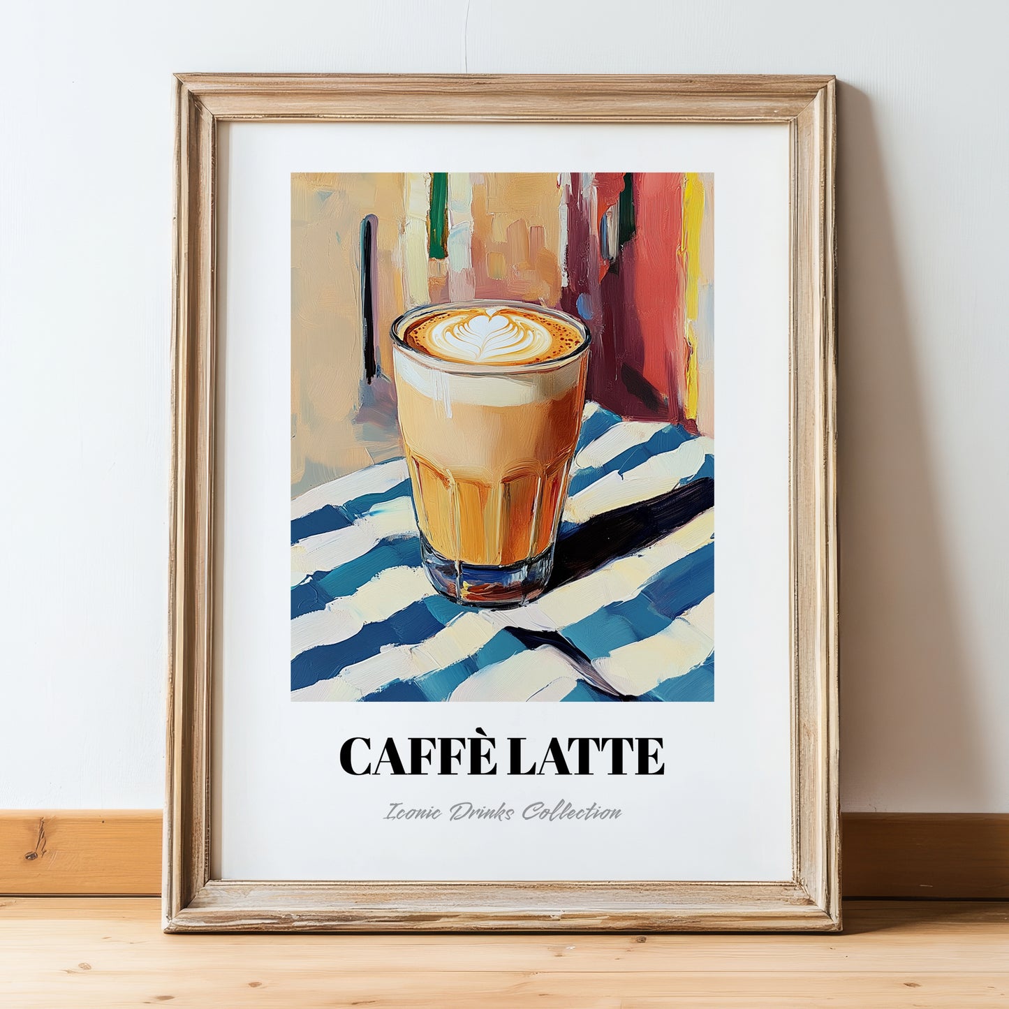 Caffè Latte – Italian Café on the Corner, Italian Coffee Still Life, in wooden frame leaning on the floor