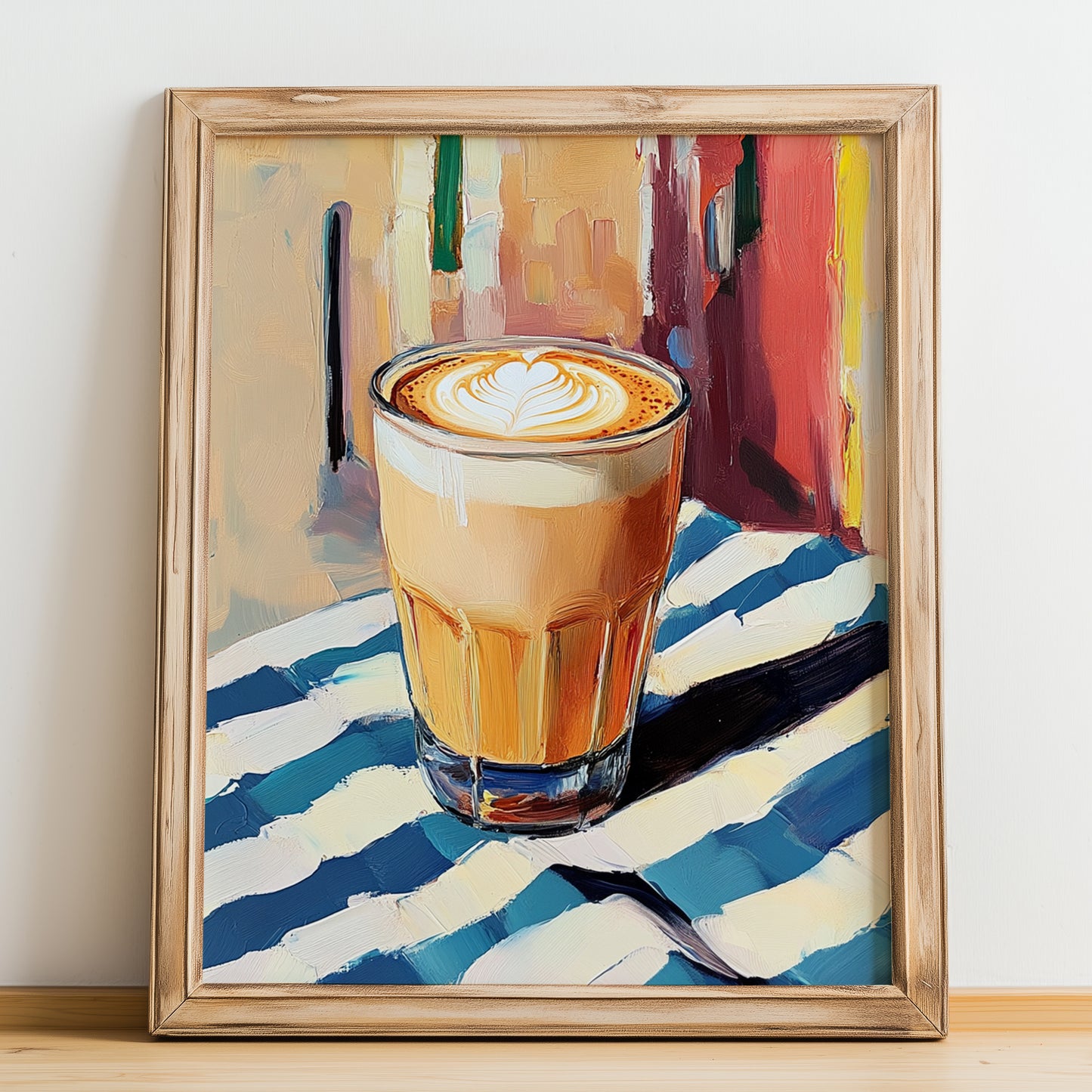 Caffè Latte – Italian Café on the Corner, Italian Coffee Still Life, no-text version framed in wood